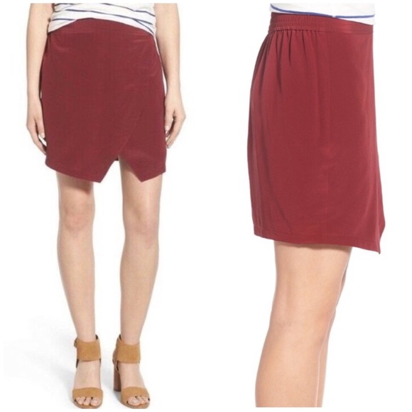 Madewell Dresses & Skirts - NWT Madewell Parkway Skirt XS Mini Silk red oxblood burgundy wine wrap